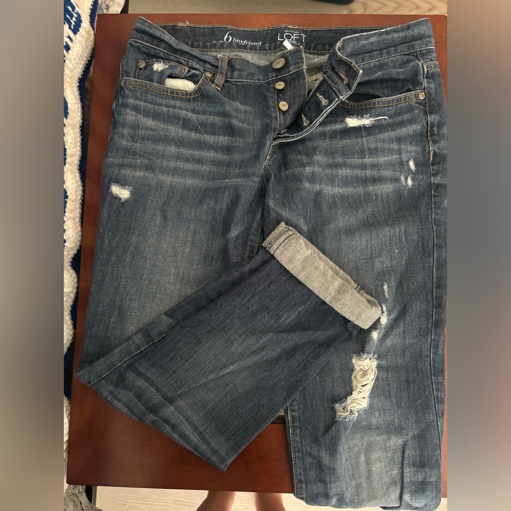Loft cuffed ankle distressed boyfriend jean